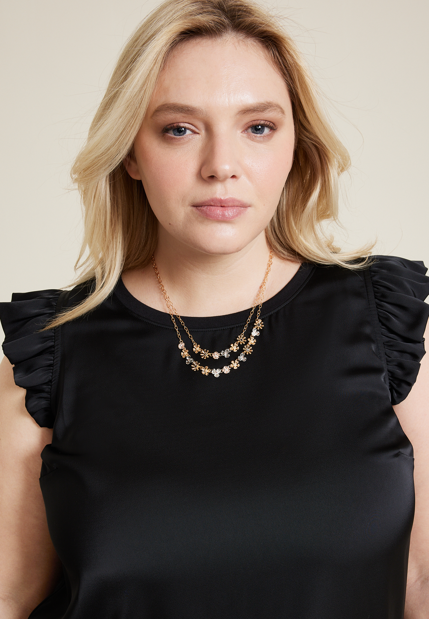 Floral Mixed Metal Double Layer Necklace, C605, large