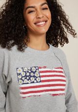 Floral American Flag Relaxed Fit Sweatshirt, C3348, small