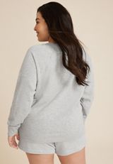 Plus Size Floral American Flag Relaxed Fit Sweatshirt, LIGHT HEATHER GRAY, small