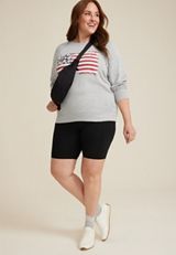 Plus Size Floral American Flag Relaxed Fit Sweatshirt, LIGHT HEATHER GRAY, small