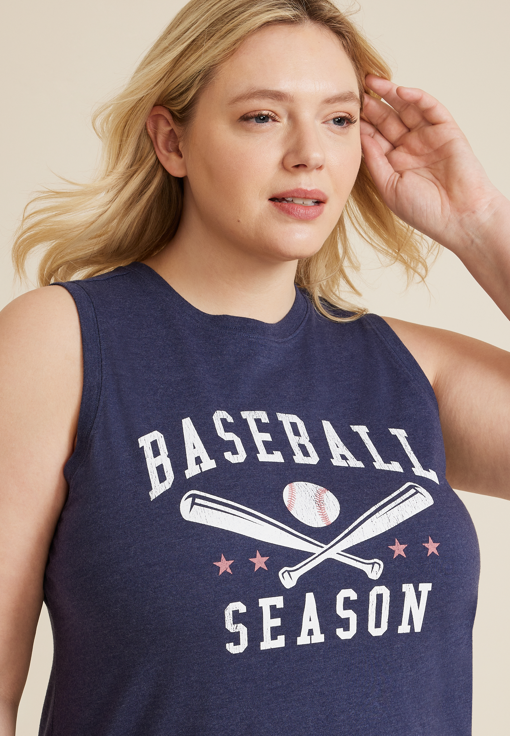 Plus Size Sunseeker Baseball Season Classic Fit Graphic Tank, C1919, large