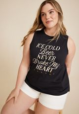 Plus Size Ice Cold Beer Never Broke My Heart Classic Fit Graphic Tank, BLACK, small
