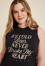 Plus Size Ice Cold Beer Never Broke My Heart Classic Fit Graphic Tank, BLACK, small