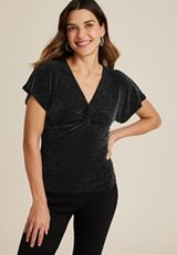Shimmer Twist Front Blouse, BLACK COMBO, small