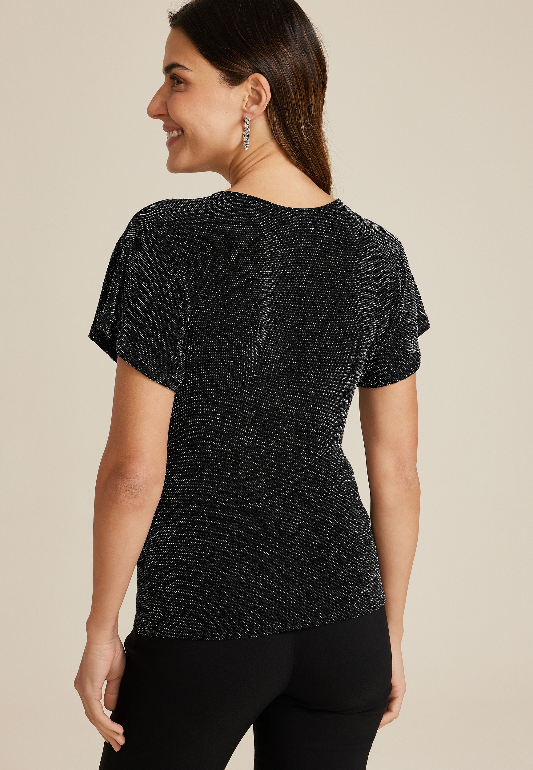 Shimmer Twist Front Blouse, BLACK COMBO, large