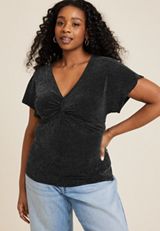 Plus Size Shimmer Twist Front Blouse, BLACK COMBO, small