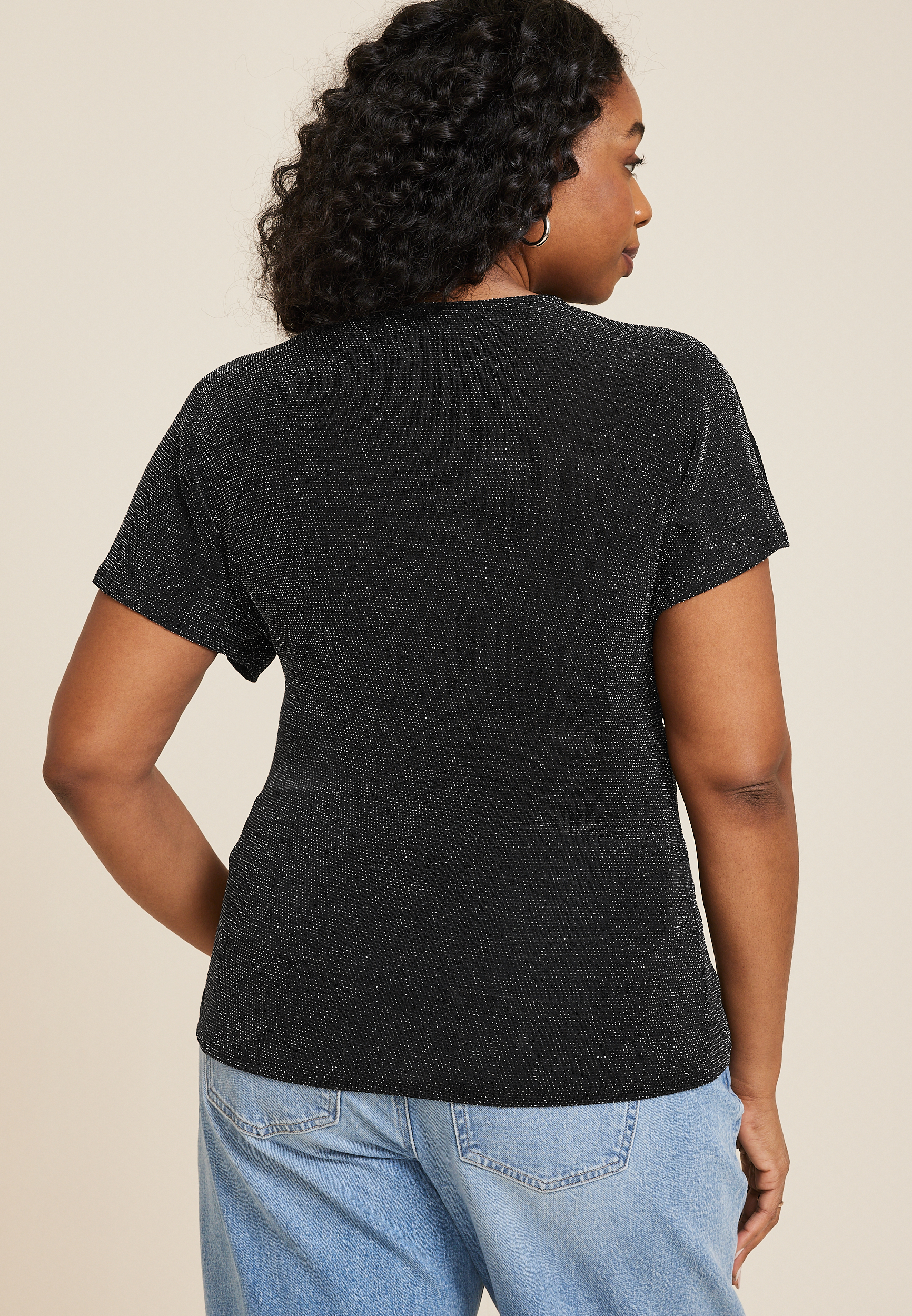 Plus Size Shimmer Twist Front Blouse, BLACK COMBO, large