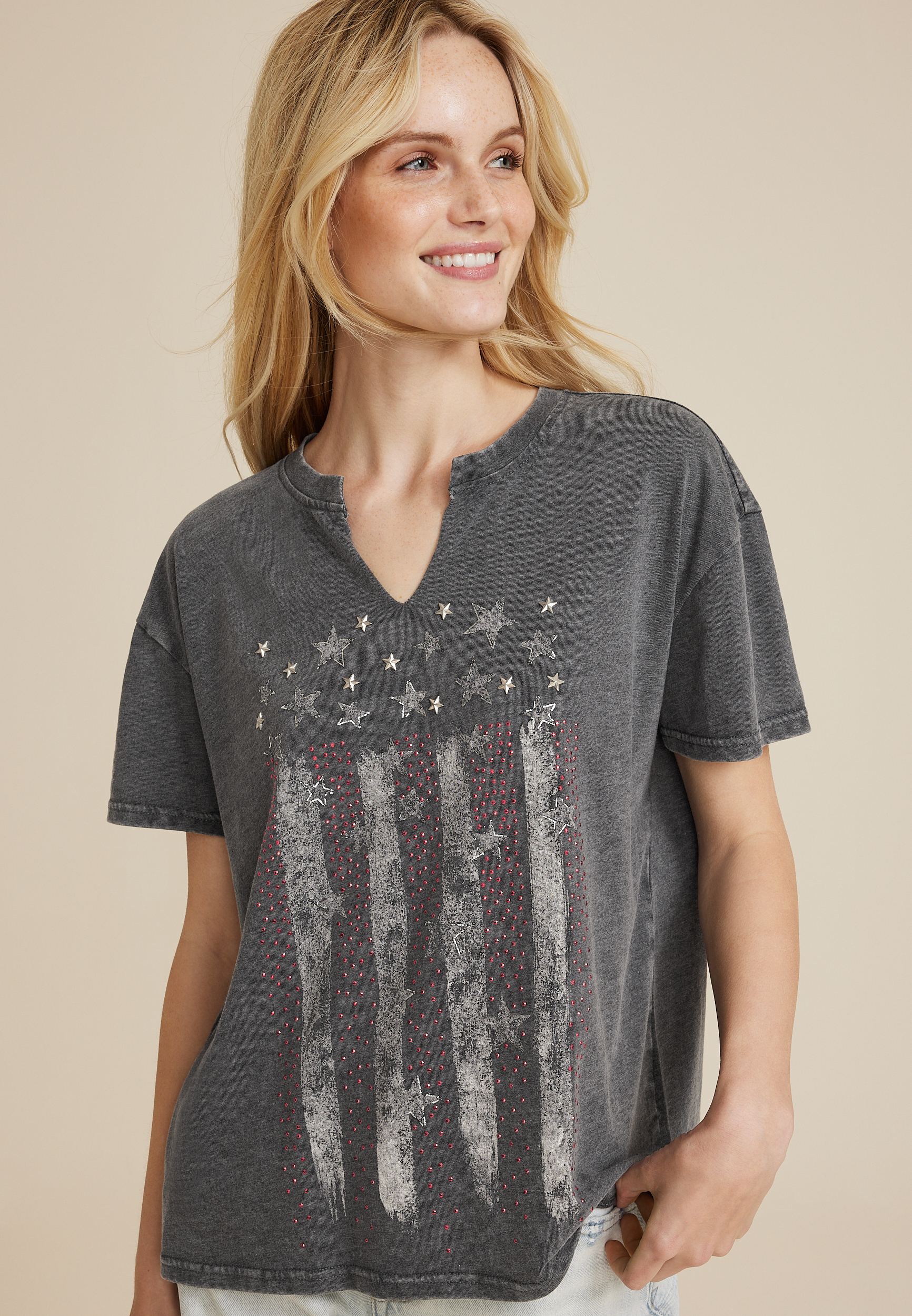 Americana Rhinestone Oversized Fit Graphic Tee, C829, large