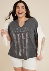 Plus Size Americana Rhinestone Oversized Graphic Tee, C829, small