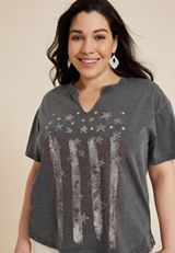 Plus Size Americana Rhinestone Oversized Graphic Tee, C829, small