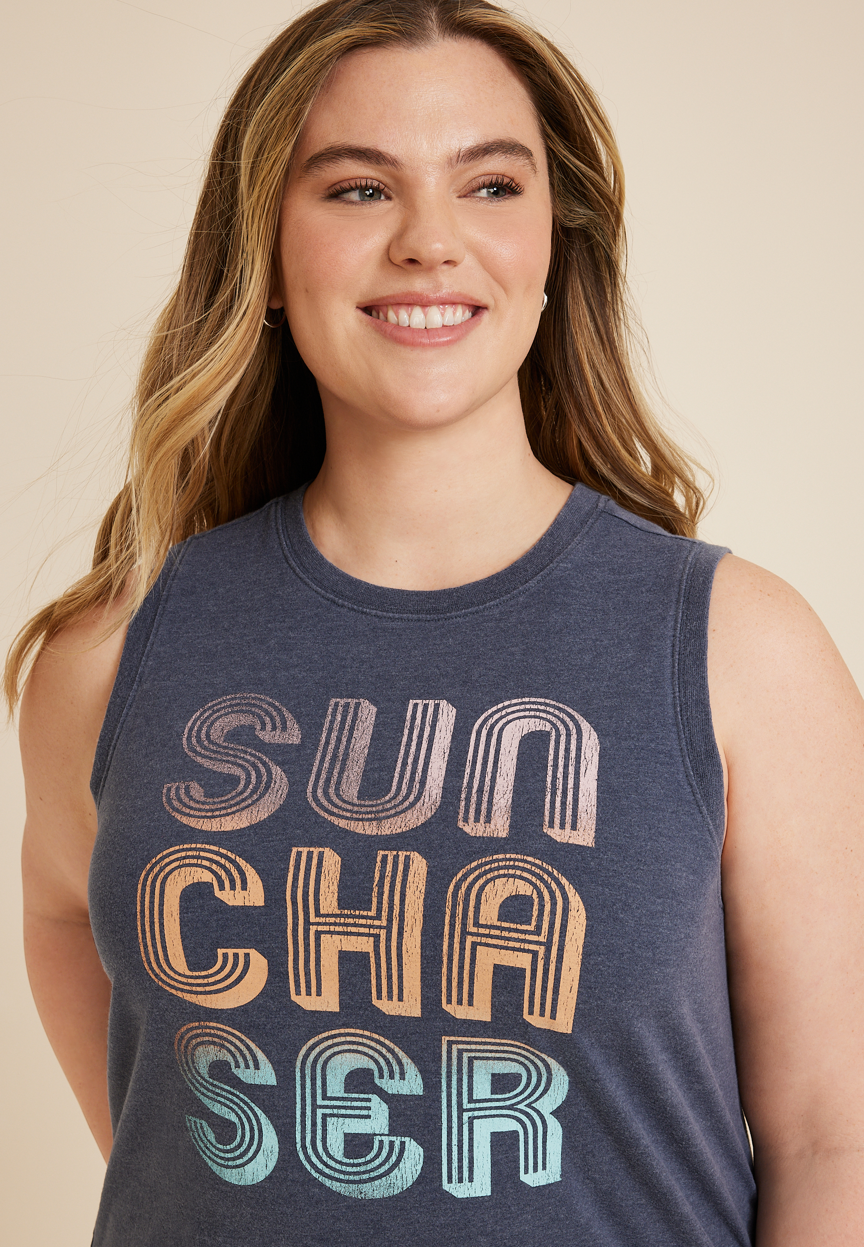 Plus Size Sunseeker Sunchaser Classic Fit Graphic Tank, C1919, large