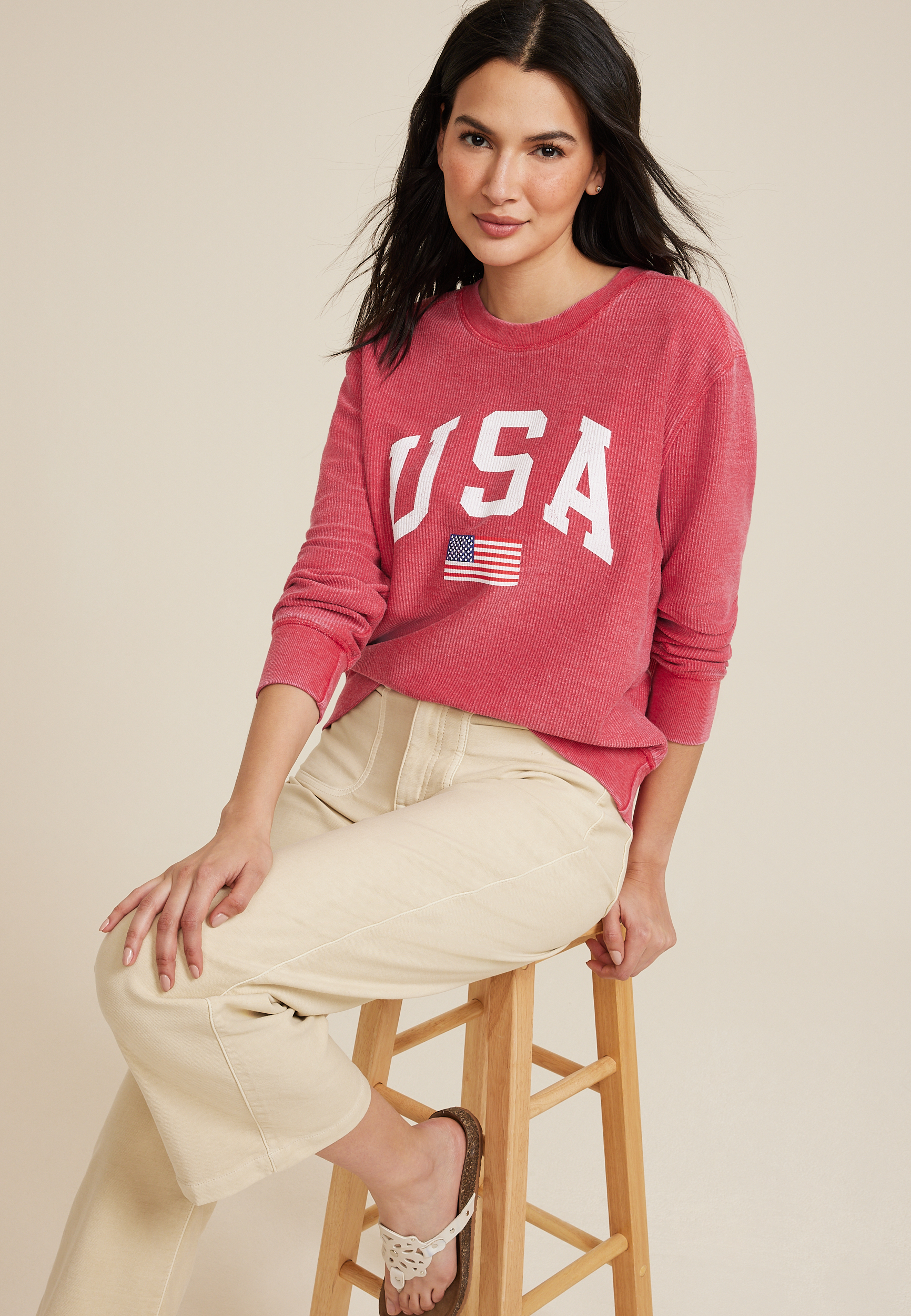 Americana USA Relaxed Fit Sweatshirt, RED, large