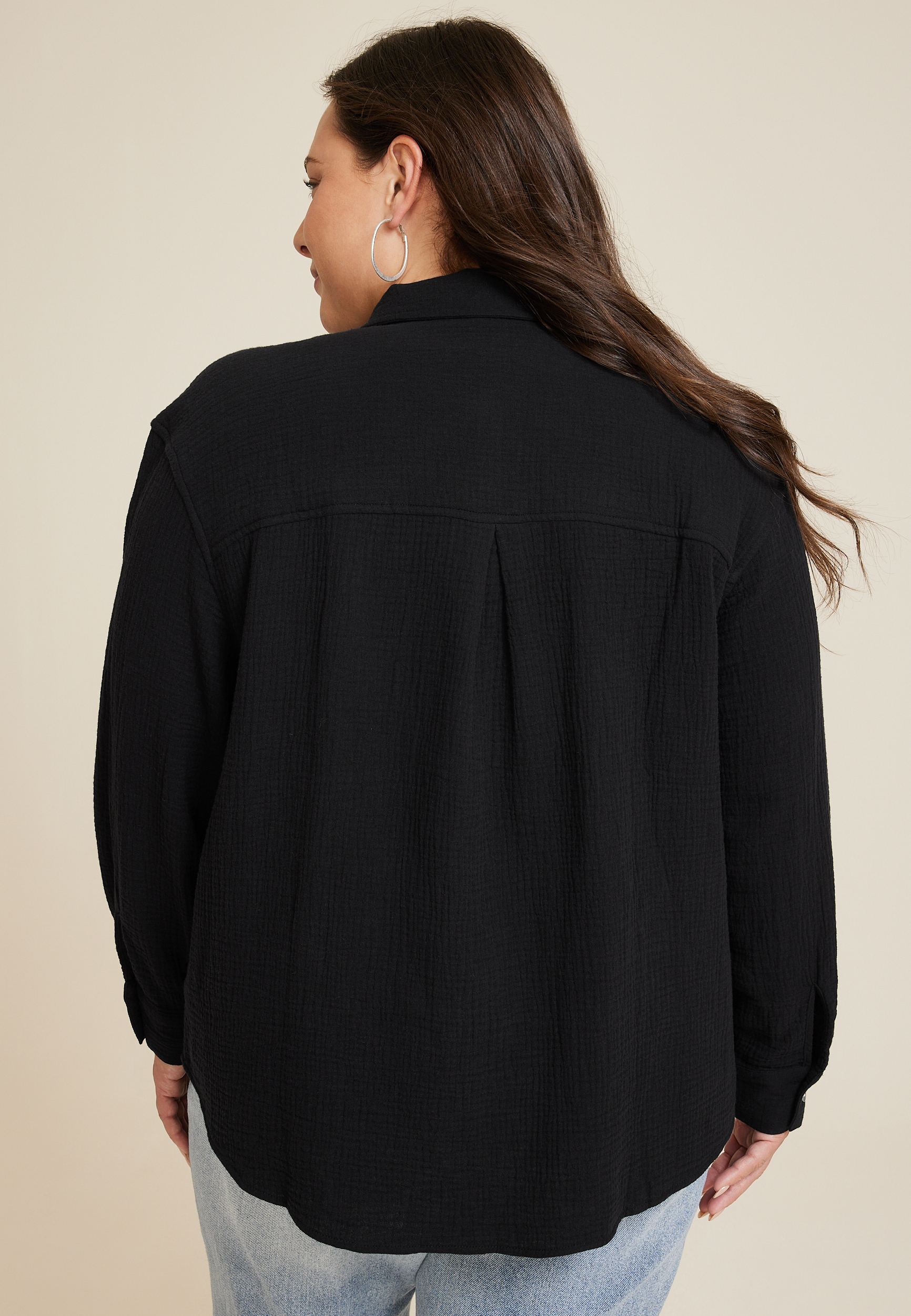 Plus Cool Cotton Relaxed Button Up Shirt