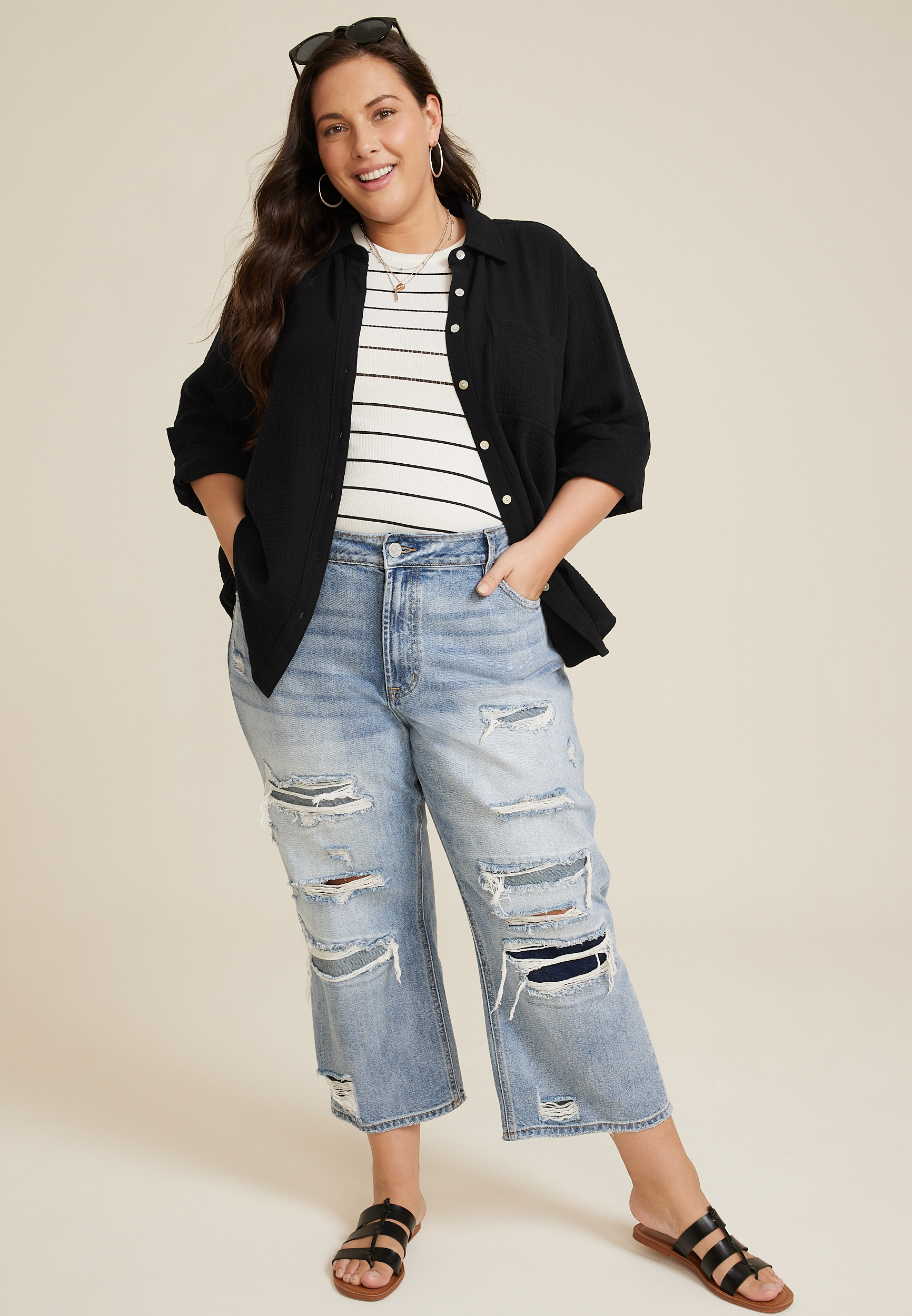Plus Cool Cotton Relaxed Button Up Shirt