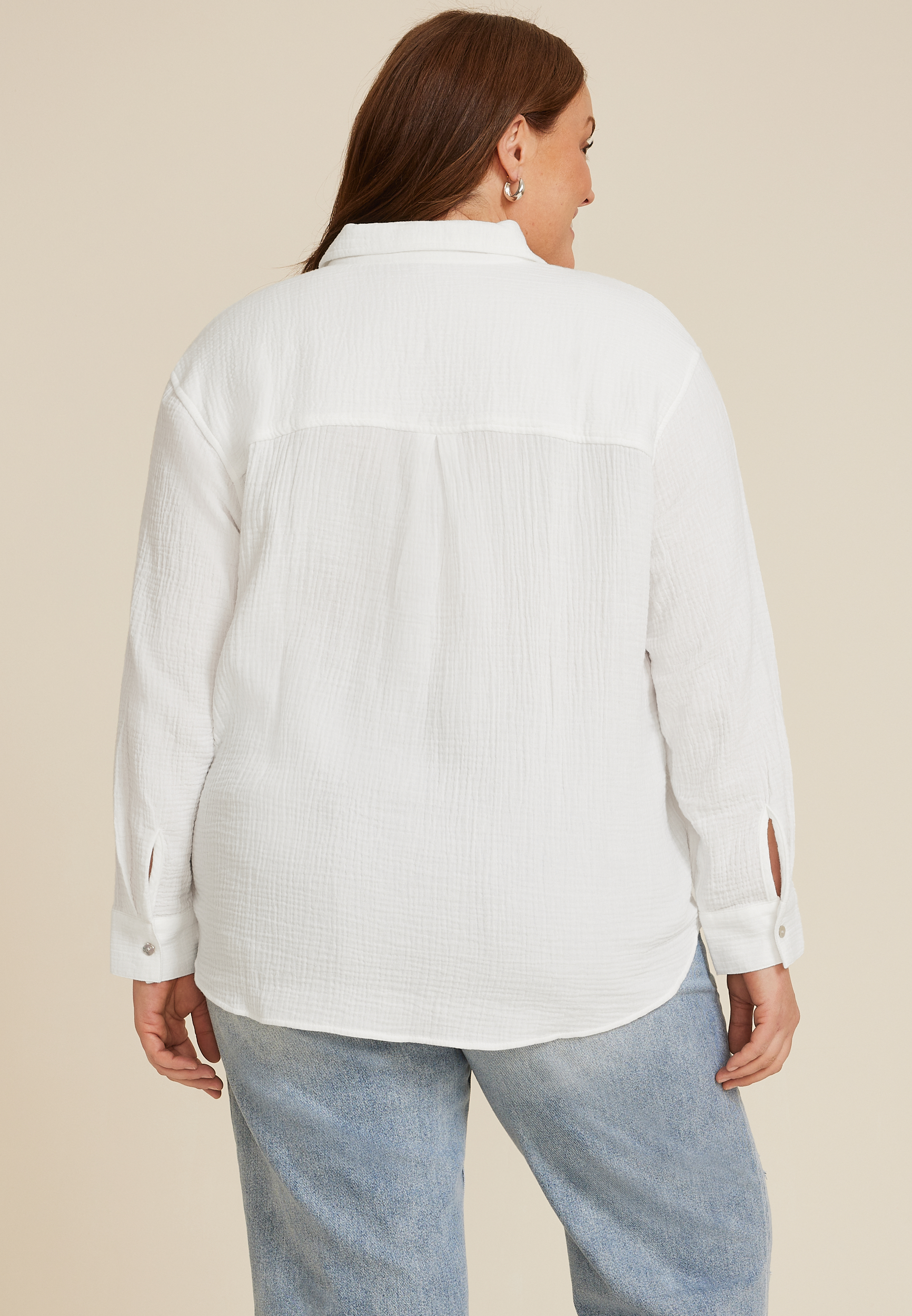 Plus Size Cool Cotton Relaxed Button Up Shirt, C4673, large