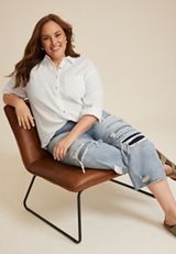 Plus Size Cool Cotton Relaxed Button Up Shirt, C4673, small