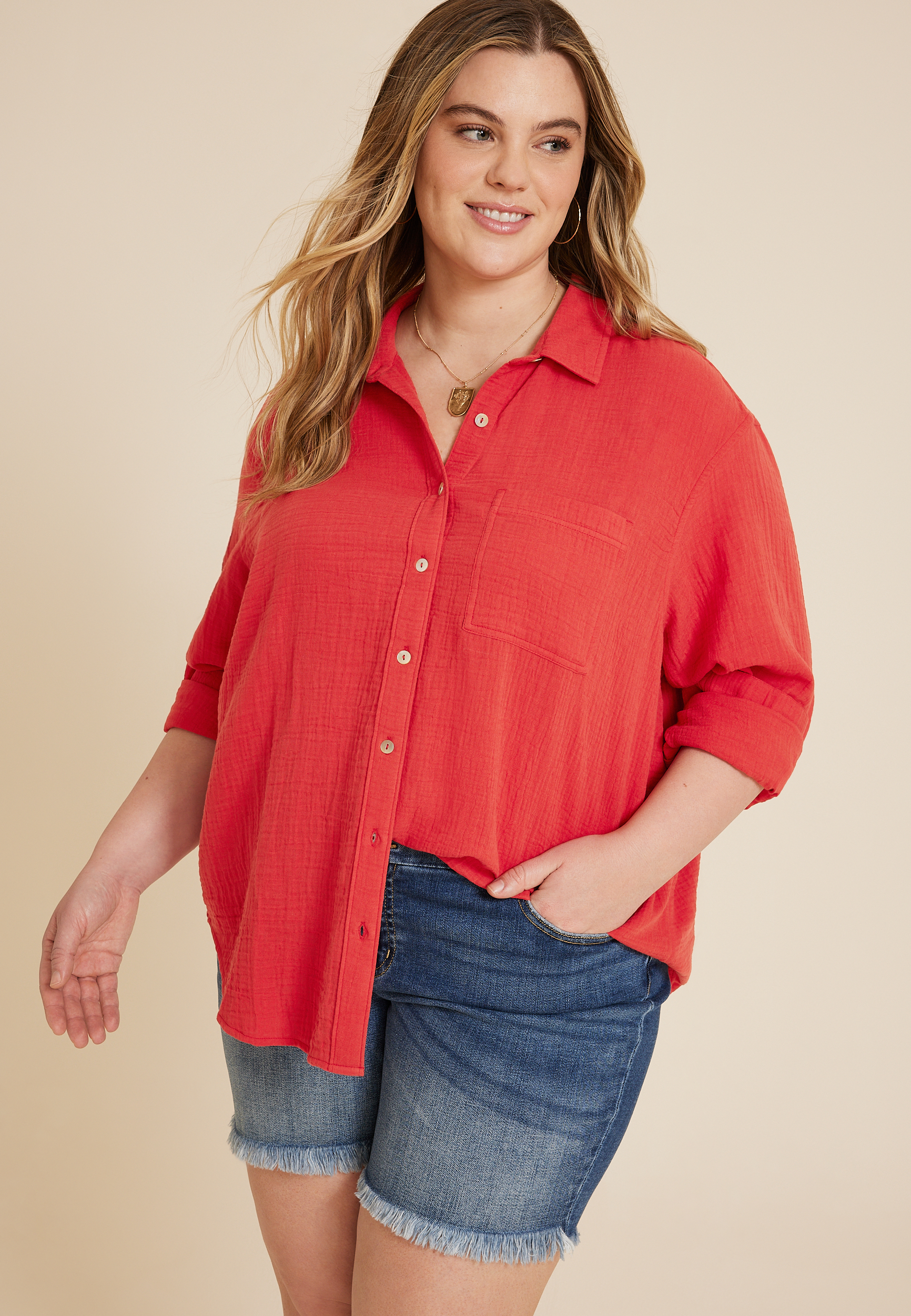 REDHOTYPE Womens Plus Size Tops 3/4 Sleeve Shirts Collared V Neck Blouses  Casual Work Tunic Tops