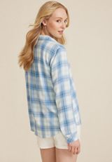 Pucker Plaid Button Up Shirt, BLUE COMBO, small