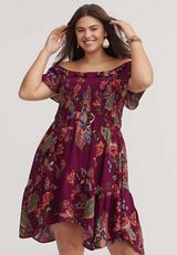 Plus Size Floral Off The Shoulder Mini Dress, C4695, small