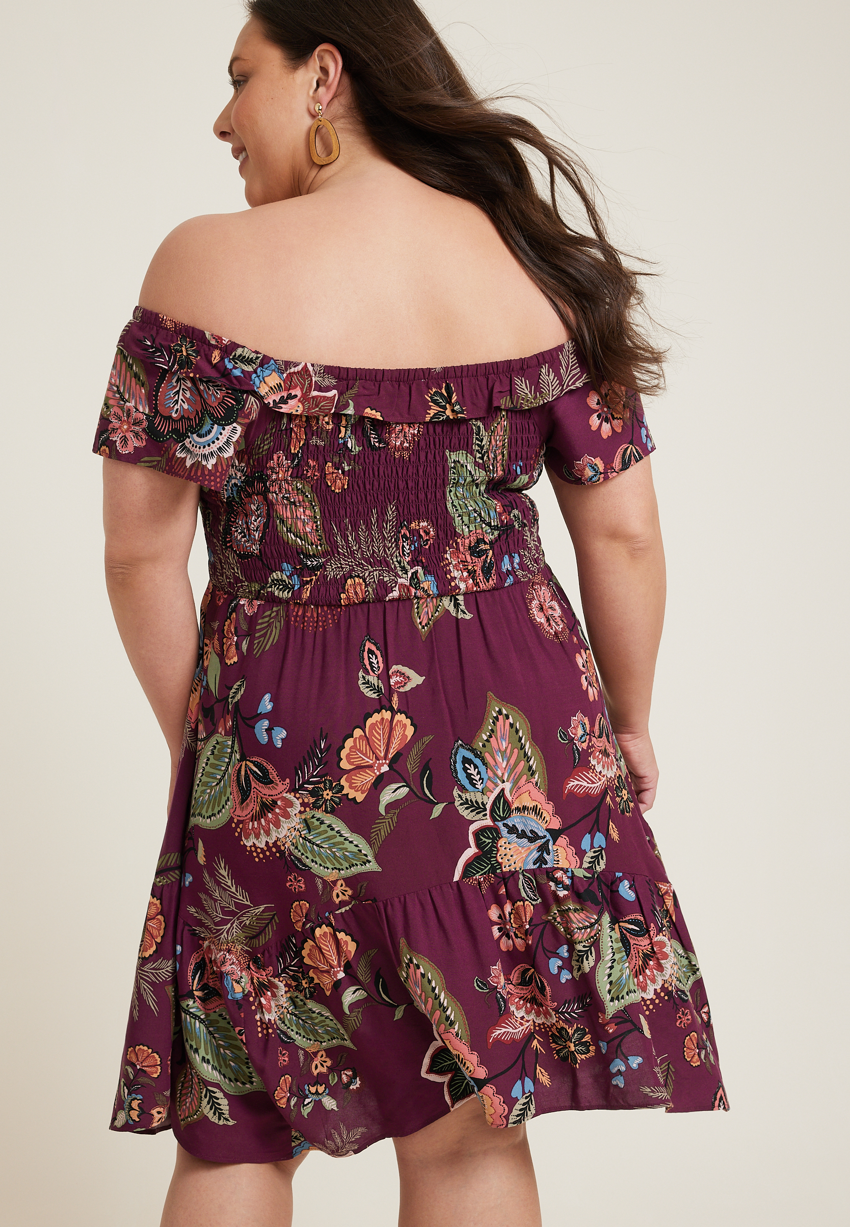 Plus Size Floral Off The Shoulder Mini Dress, C4695, large