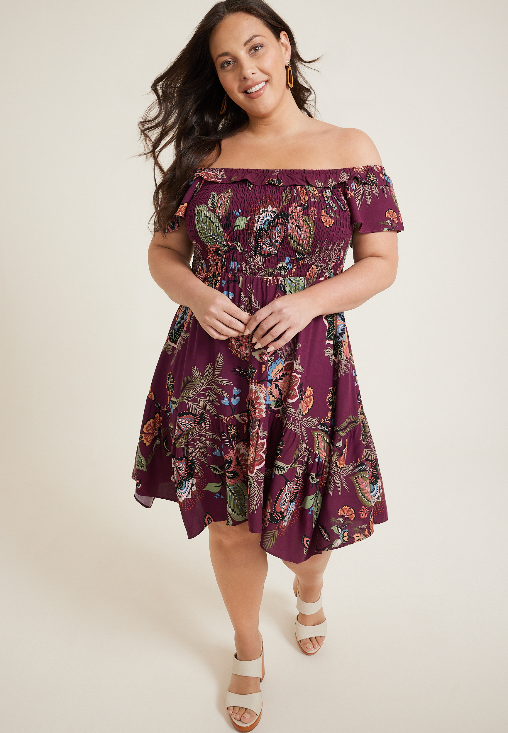Plus Size Floral Off The Shoulder Mini Dress, C4695, large