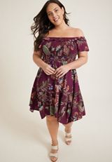 Plus Size Floral Off The Shoulder Mini Dress, C4695, small