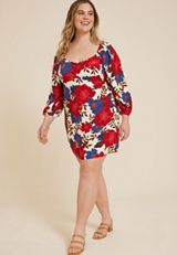 Plus Size Floral Sweetheart Babydoll Mini Dress, C6074, small