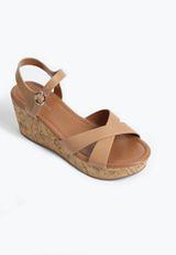SuperCush Rose Criss Cross Cork Wedge, TAN, small