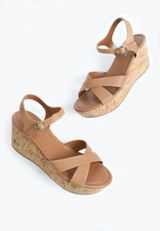SuperCush Rose Criss Cross Cork Wedge, TAN, small