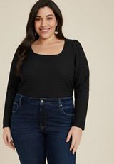Plus Size Textured Woven Blouse, BLACK, small