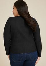 Plus Size Textured Woven Blouse, BLACK, small