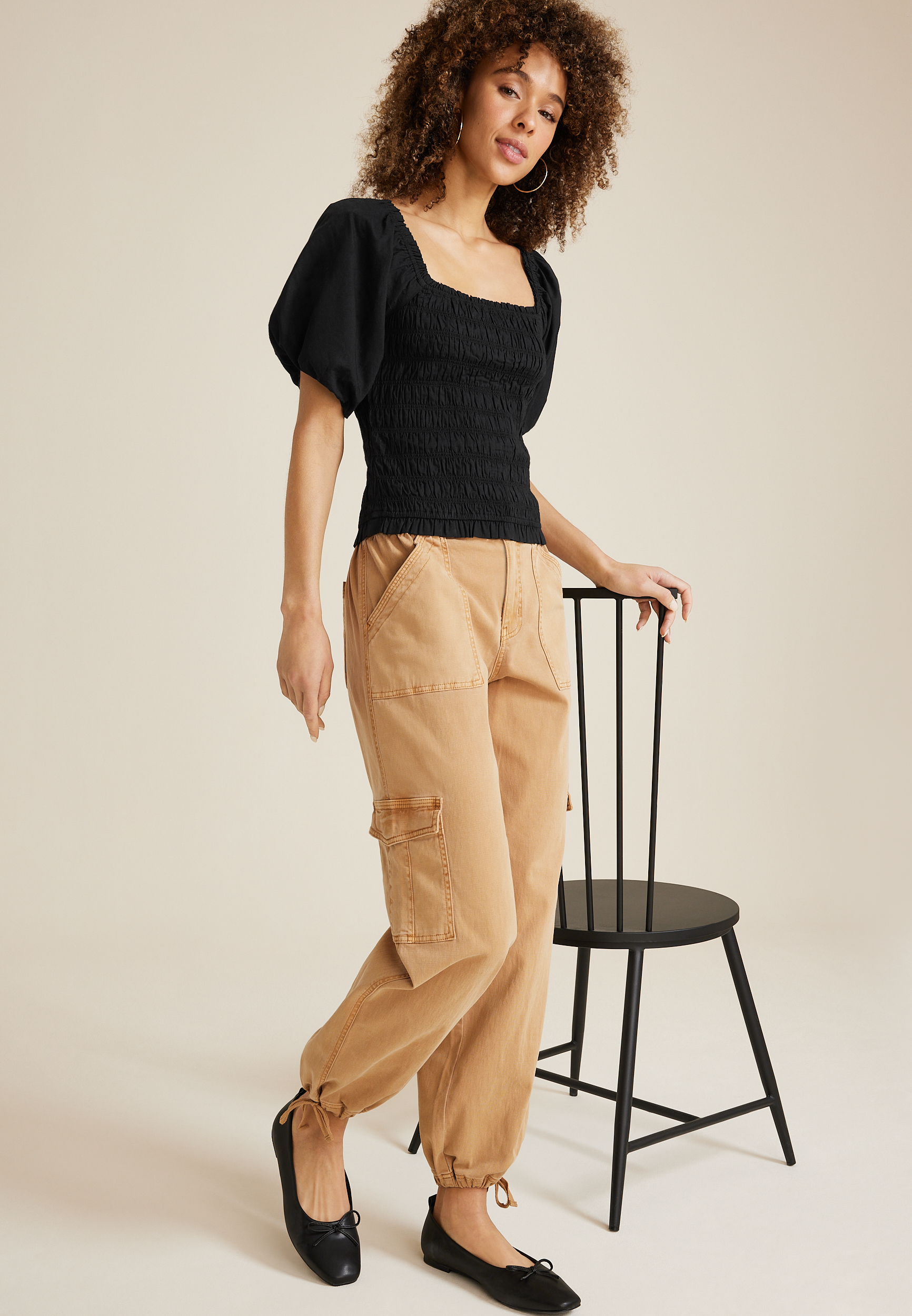 Smocked Puff Sleeve Blouse, C106, large