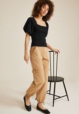 Smocked Puff Sleeve Blouse, C106, small