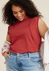 Plus Size Crochet Trim Tank Top, GARNET ROSE, small