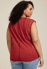 Plus Size Crochet Trim Tank Top, GARNET ROSE, small