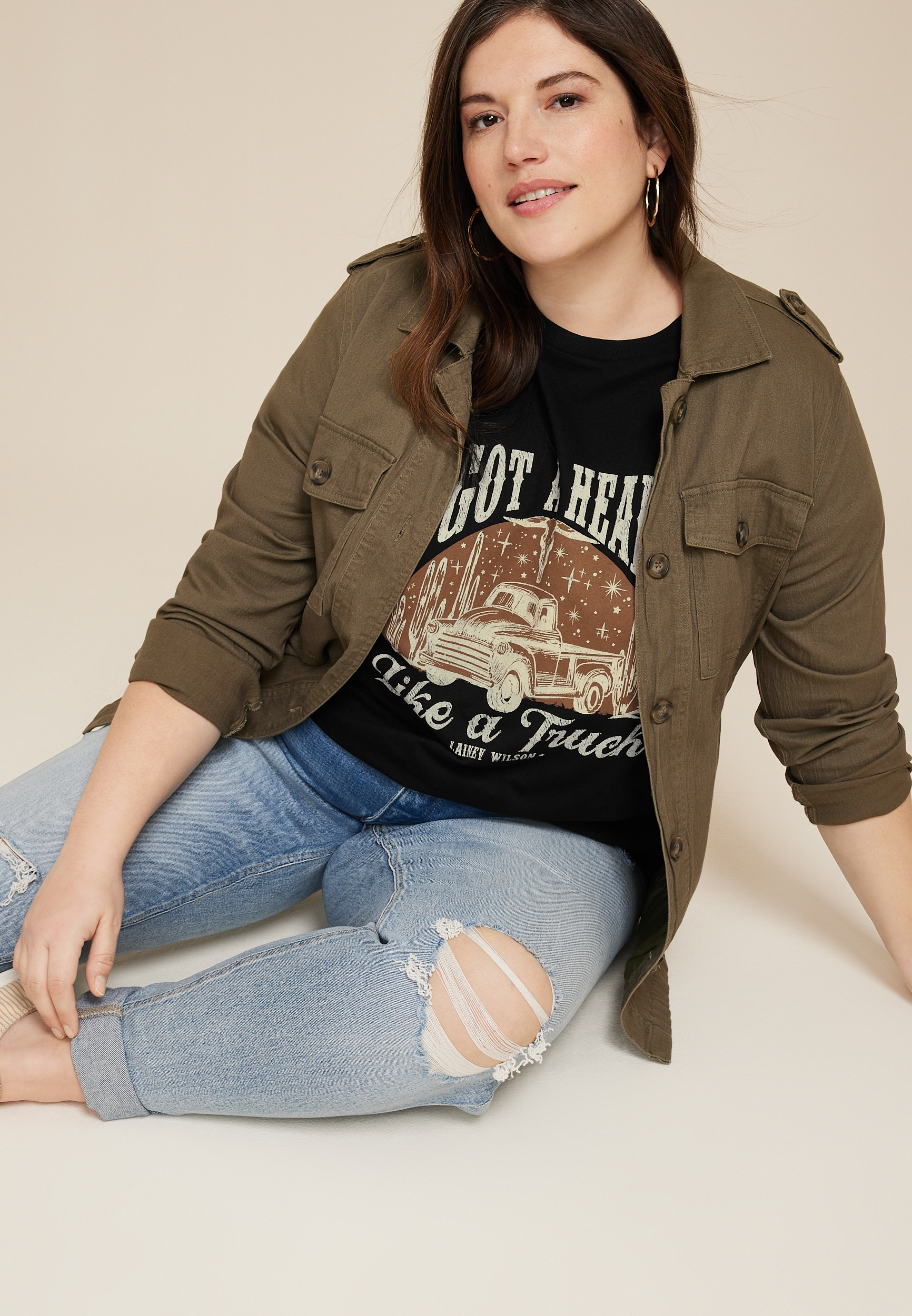 Plus Size Lainey Wilson Country Oversized Fit Graphic Tee, BLACK, large