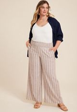 Plus Size Striped High Rise Linen Palazzo Pant, C5330, small