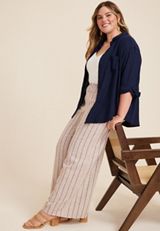Plus Size Striped High Rise Linen Palazzo Pant, C5330, small