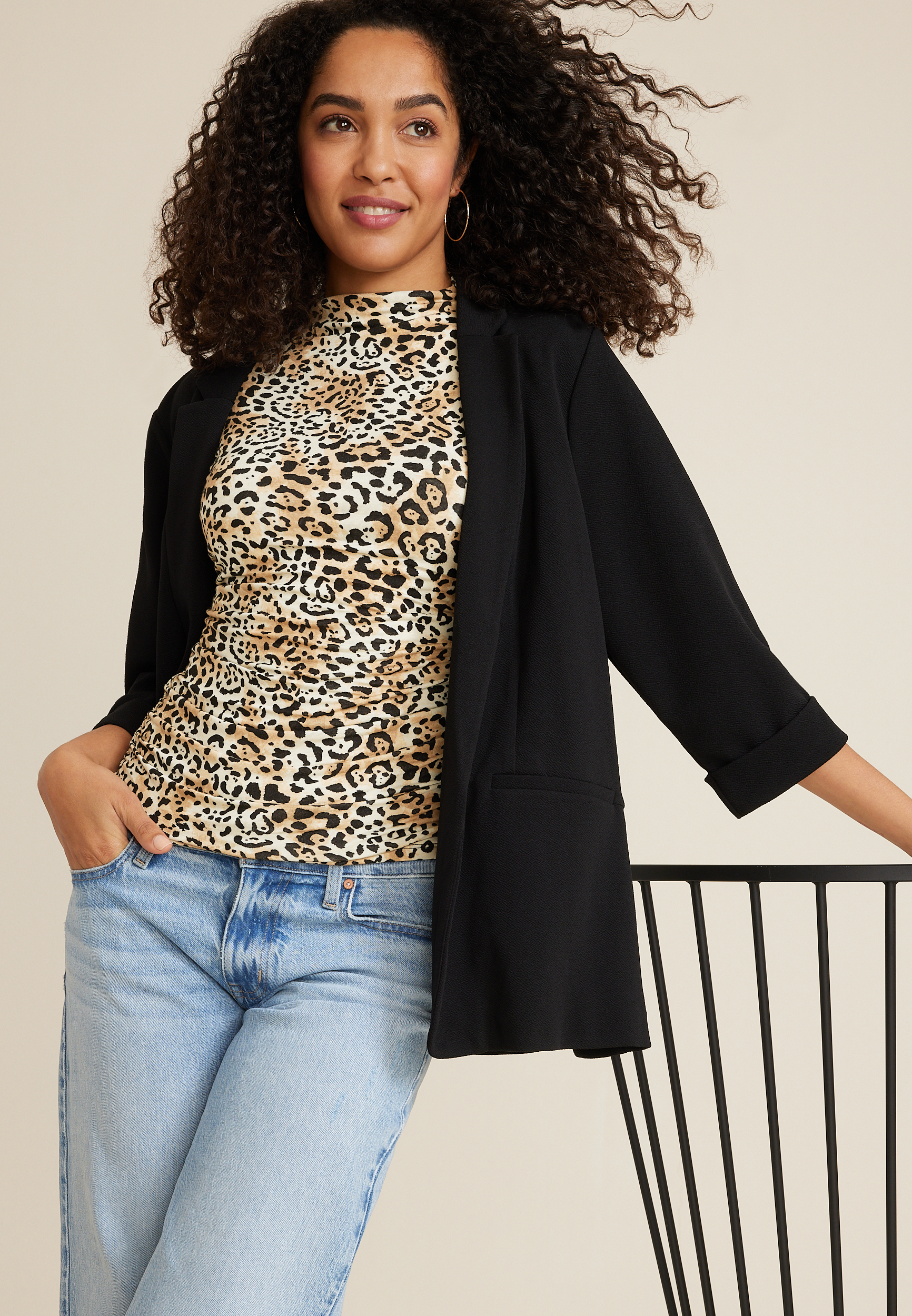 Double Layer Animal Mock Neck Tank Top, MULTI, large