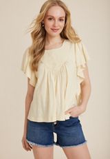 Mixed Knit Flutter Sleeve Blouse, C4681, small