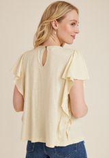 Mixed Knit Flutter Sleeve Blouse, C4681, small