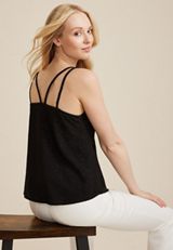 Shimmer Lace Trim Cami, BLACK, small