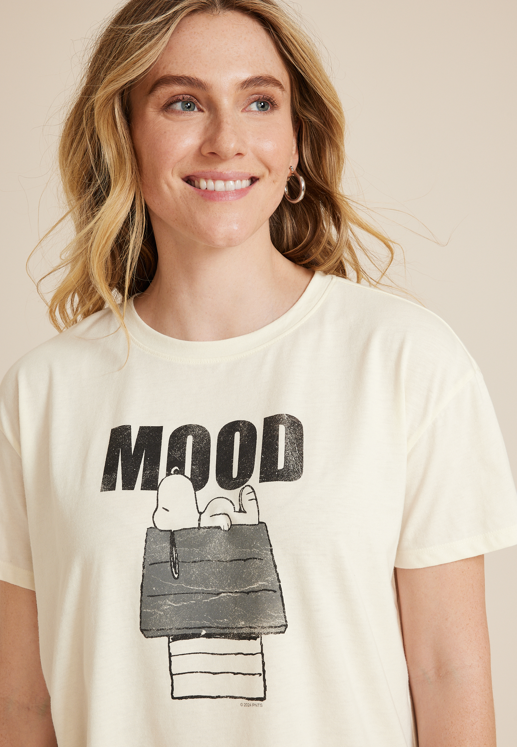 Snoopy Mood Relaxed Fit Graphic Tee, ECRU, large