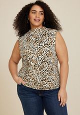Plus Size Double Layer Animal Mock Neck Tank Top, C1524, small