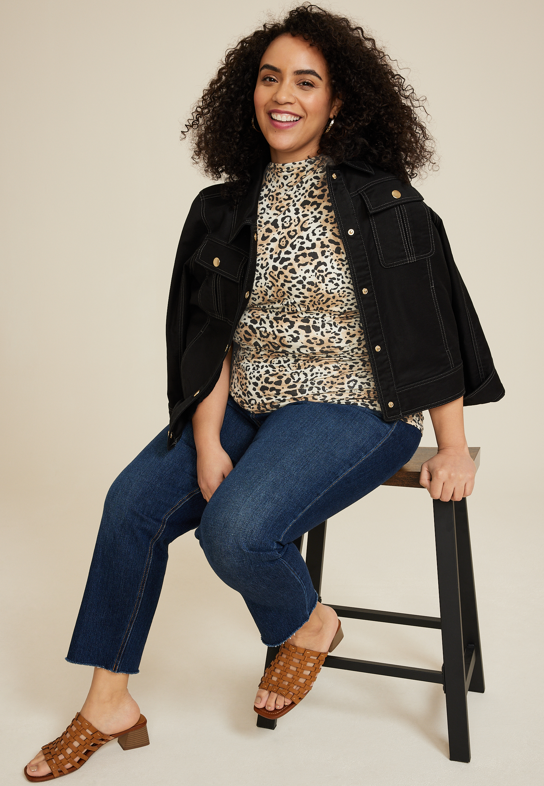 Plus Size Double Layer Animal Mock Neck Tank Top, C1524, large