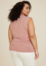 Plus Size Double Layer Shirred Mock Neck Tank Top, C3343, small