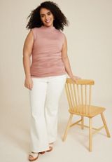 Plus Size Double Layer Shirred Mock Neck Tank Top, C3343, small
