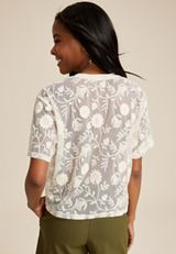 Floral Embroidered Blouse, ECRU, small