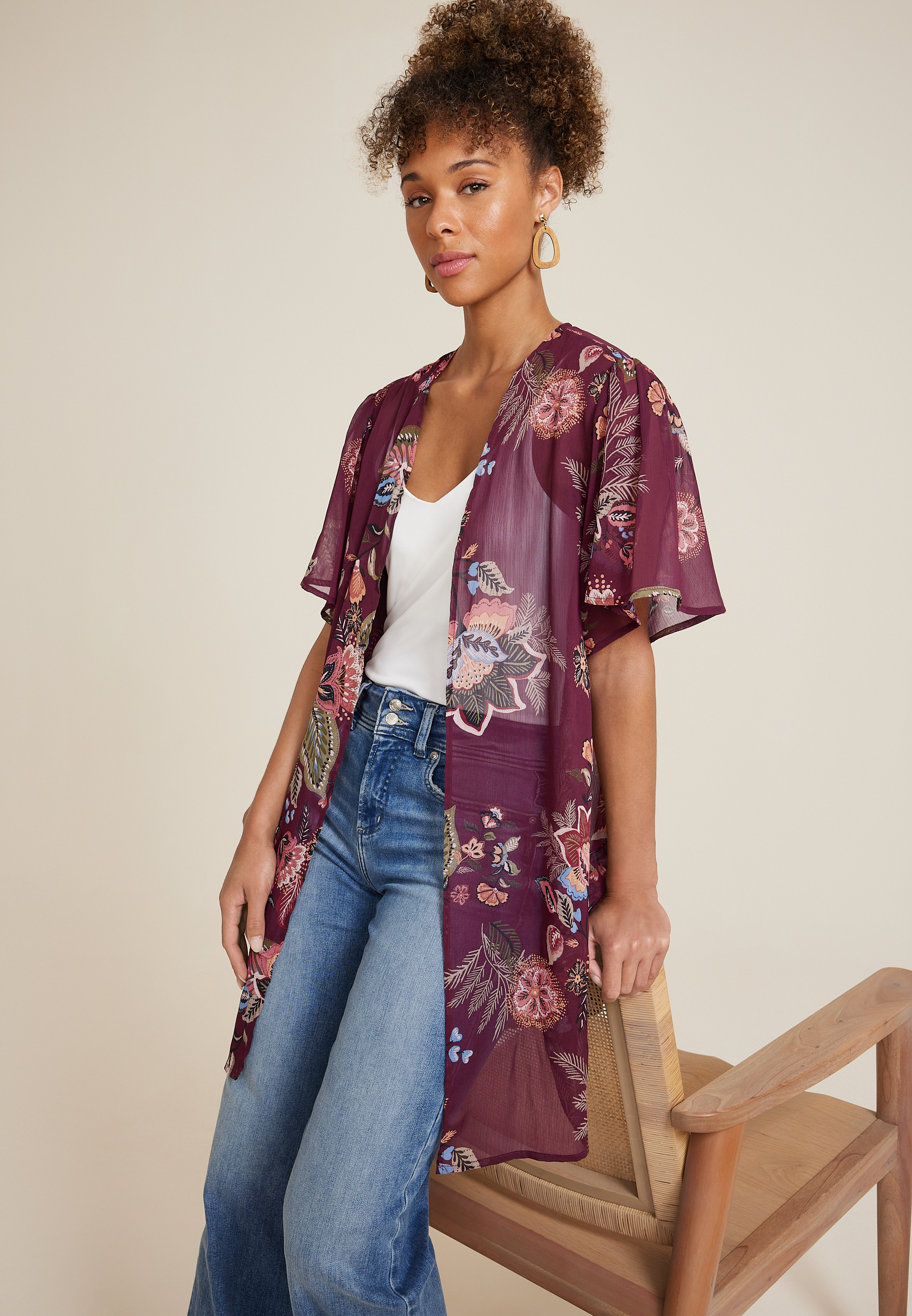 Burgundy Floral Kimono, C5032, large