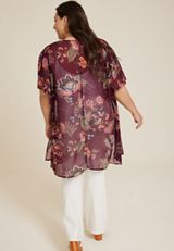 Plus Size Burgundy Floral Kimono, C5032, small